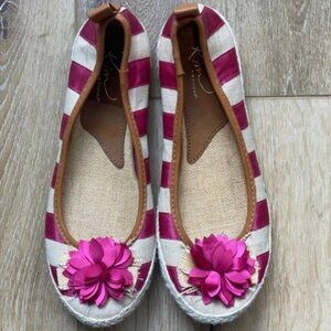 Kim Rogers Gabby Ballet Flats Women's Size 6M Pink Cream Stripe Flower